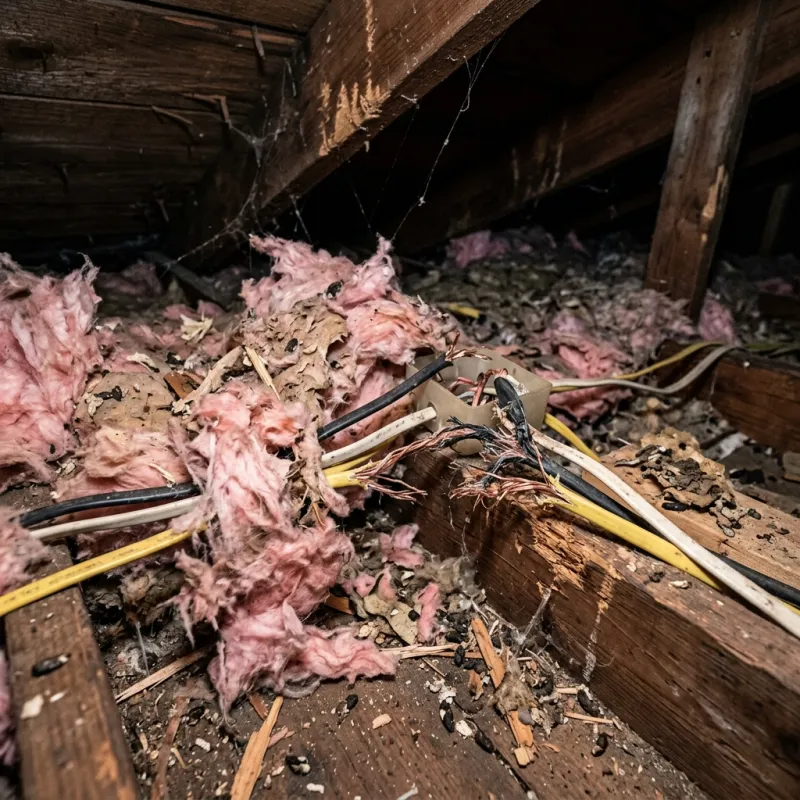 Contaminated ceiling insulation being assessed in a Point Lonsdale roof space
