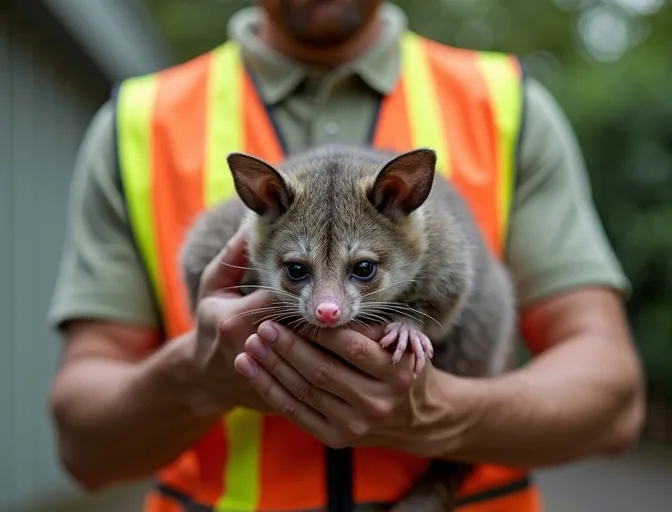 Animal handler safely recovering a deceased possum in Point Lonsdale