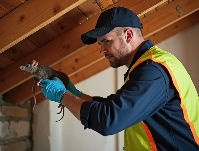Technician inspecting a roof cavity for a dead rat in Point Lonsdale